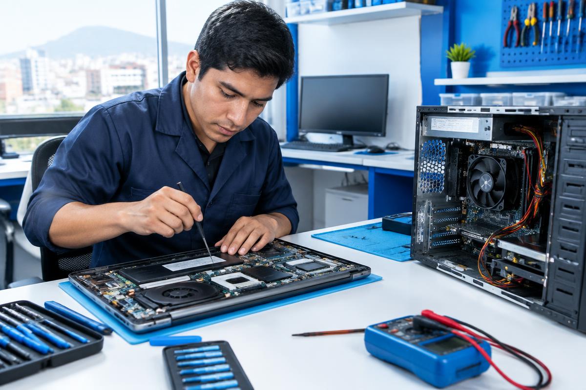 Técnico de SERVIFRIO atendiendo computadoras en Lima